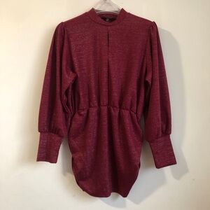 Lane Bryant Shimmering Wine Burgundy Cinched Tunic Top with Ruched sides